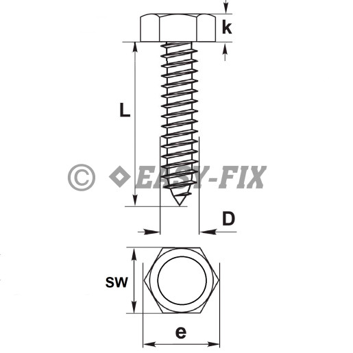 Şurub pt tablă cap hex DIN 7976 - 6,3x 25 ZA SW10 (250 buc)