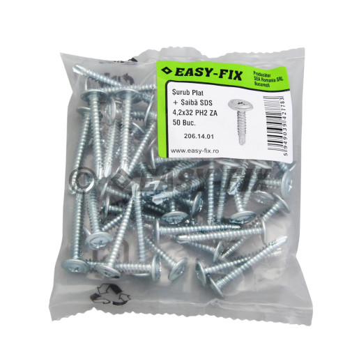 Şurub cap plat cu şaibă autoforant 4,2x32 ZA - PH2 (50 buc)