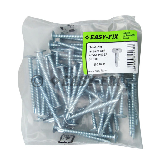 Şurub cap plat cu şaibă autoforant 4,2x51 ZA - PH2 (50 buc)