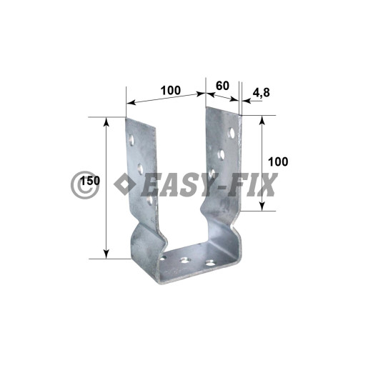 Suport stâlp U cu nervură - 101x150x 60 mm - ZT