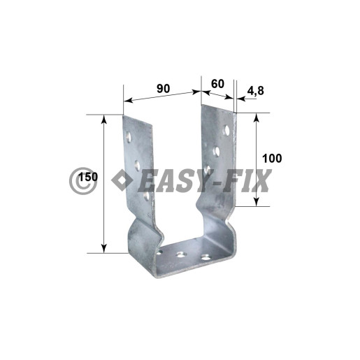 Suport stâlp U cu nervură -  91x150x 60 mm - ZT