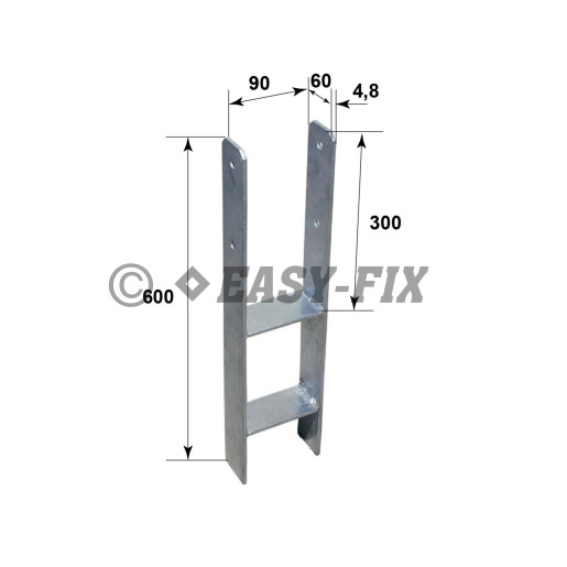 Suport stâlp tip H pt beton -  91x600x60 -5 mm - Zincat Termic