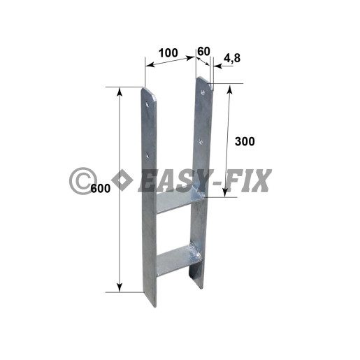 Suport stâlp tip H pt beton - 101x600x60 -5 mm - Zincat Termic