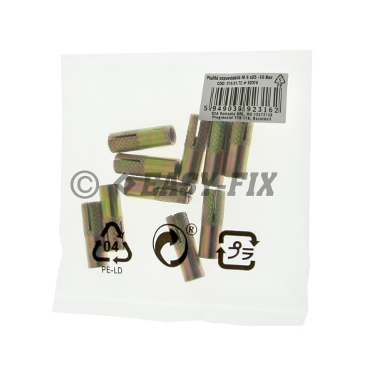 Piuliţă expandabilă din oţel Ø 8mm - M 6 x 25mm ZG