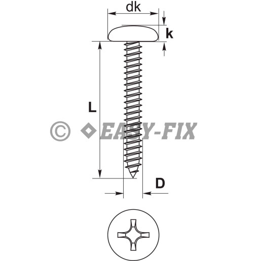 Şurub pt tablă cap bombat DIN 7981 - 4,8x13 Inox A2 - PH2 (1.000 buc)