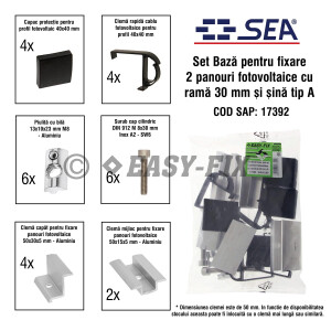 Set Baza pentru fixare 2 panouri fotovoltaice 30mm sina/ profil tip A