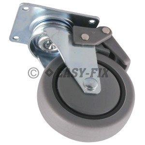 Roata cu frână+placă rulment Ø 75x25  H=100 - 60kg - Gri