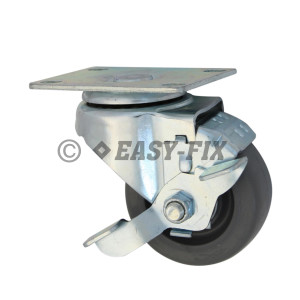 Roata cu frână+placă rulment Ø 75x32  H=100 - 100kg -PU Gri