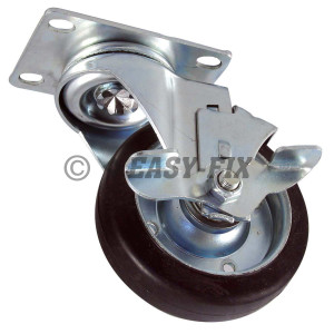 Roata cu frână+placă rulment Ø100x32 H=100 -120kg OL+Cauciuc