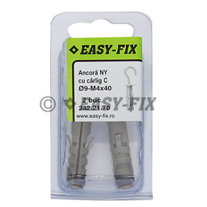 Ancoră din nylon Ø 9 cu cârlig tip C - M 4x40 ZA