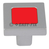 Buton metalic 481.57 - 24x24x20mm - Cromat Satinat/Rosu