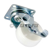Roata cu frână+placă rulment Ø 50x23  H= 65 -50kg -PU Alb