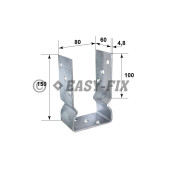Suport stâlp U cu nervură -  81x150x 60 mm - ZT