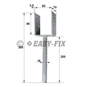 Suport stâlp tip U cu tijă   81x100x 70 -Ø16x200 ZT